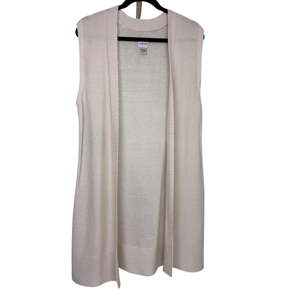 Chico’s Minimalist Boho Quiet Luxury Open-front Lagenlook Sleeveless Knit Vest M
